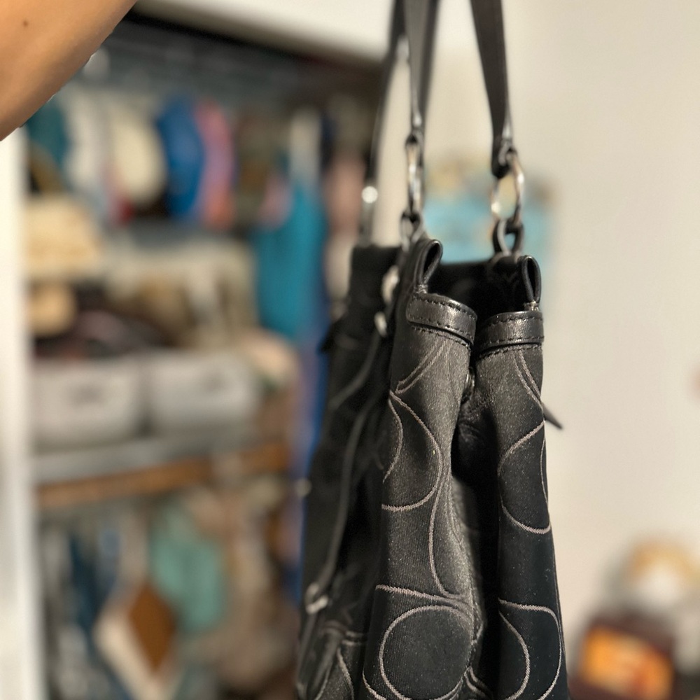 Coach Y2K 15402 Mia Black Signature Satin Shoulder Bag with Silver Accents - Picture 8 of 16